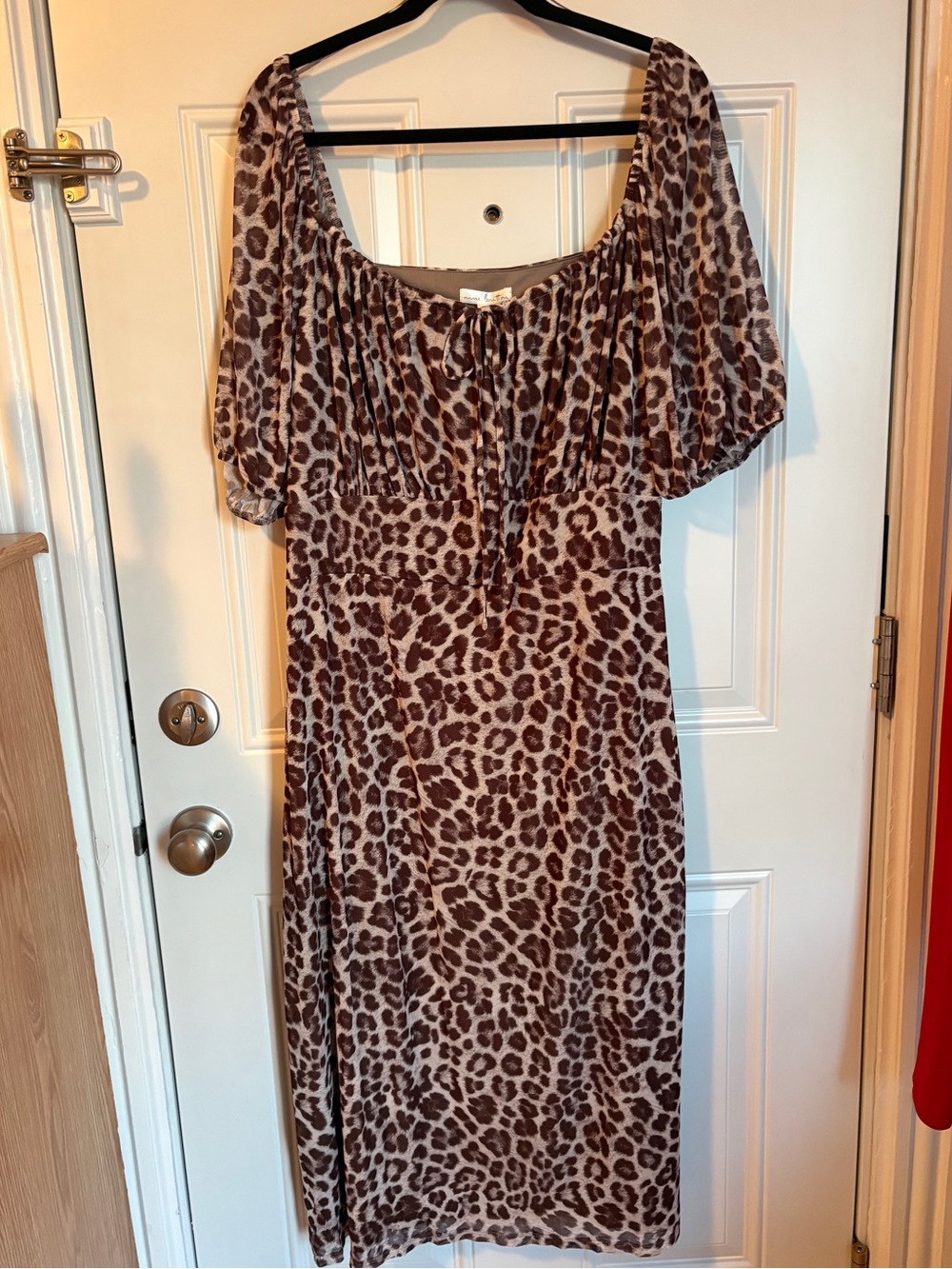 nine britton Brown and Tan Leopard Print Midi Dress